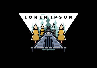 illustration design of a triangle wooden cabin between pine tress