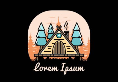 illustration design of a triangle wooden cabin between pine tress