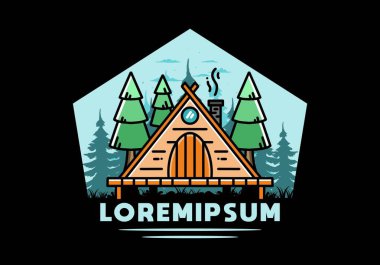 illustration design of a triangle wooden cabin between pine tress