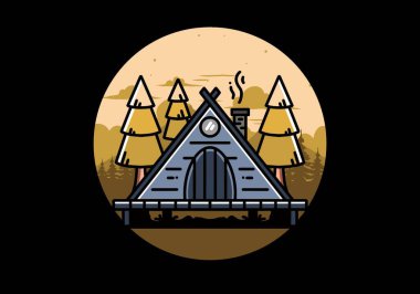 illustration design of a triangle wooden cabin between pine tress