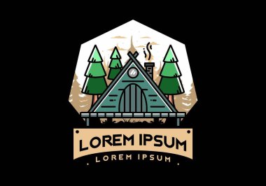 illustration design of a triangle wooden cabin between pine tress