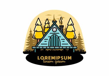 illustration design of a triangle wooden cabin between pine tress