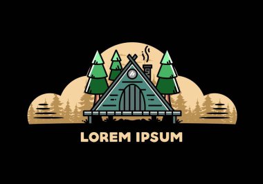 illustration design of a triangle wooden cabin between pine tress