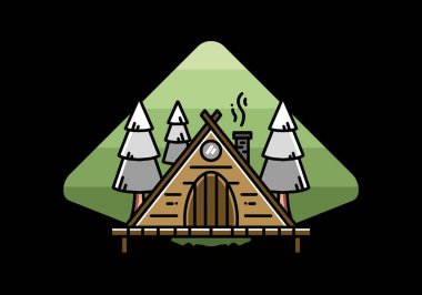illustration design of a triangle wooden cabin between pine tress