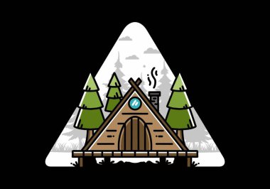 illustration design of a triangle wooden cabin between pine tress