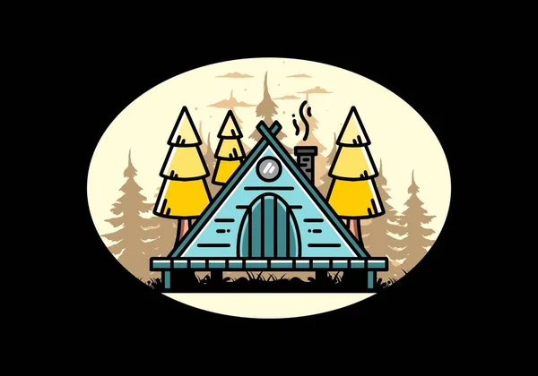 Illustration Design Triangle Wooden Cabin Pine Tress — Vetor de Stock