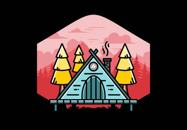 Illustration Design Triangle Wooden Cabin Pine Tress — Stockvector