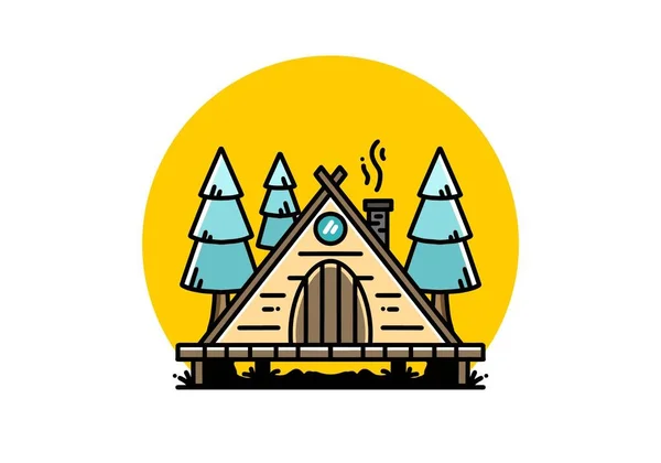 Illustration Design Triangle Wooden Cabin Pine Tress — 스톡 벡터