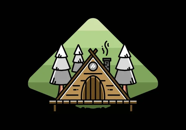 Illustration Design Triangle Wooden Cabin Pine Tress — Stock vektor