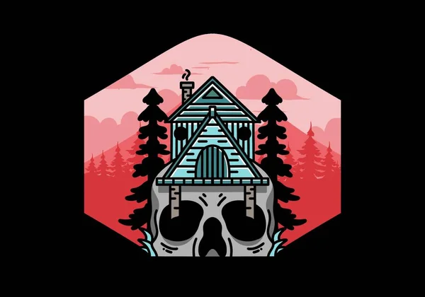 Illustration Badge Design Wooden House Skull —  Vetores de Stock