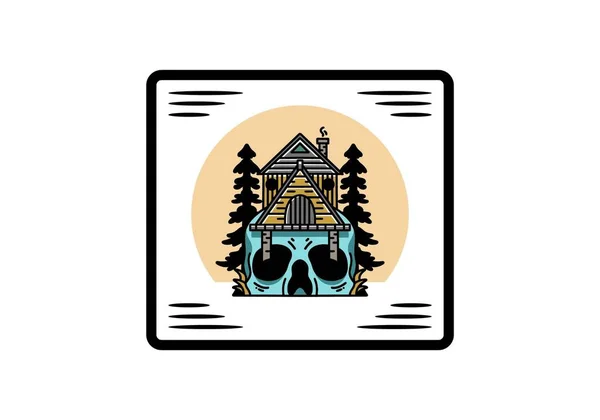 Illustration Badge Design Wooden House Skull — Stock vektor
