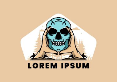 illustration badge design of two hand holding a skull