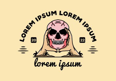 illustration badge design of two hand holding a skull