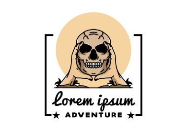 illustration badge design of two hand holding a skull