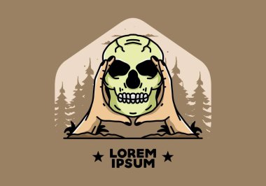 illustration badge design of two hand holding a skull