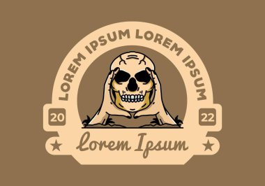 illustration badge design of two hand holding a skull