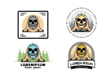 illustration badge design of two hand holding a skull