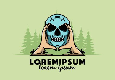 illustration badge design of two hand holding a skull