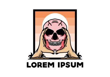 illustration badge design of two hand holding a skull
