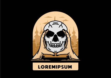 illustration badge design of two hand holding a skull