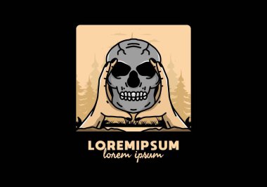 illustration badge design of two hand holding a skull
