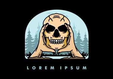 illustration badge design of two hand holding a skull