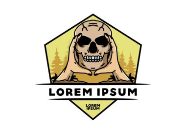 illustration badge design of two hand holding a skull