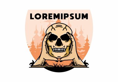 illustration badge design of two hand holding a skull