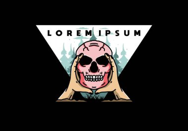 illustration badge design of two hand holding a skull