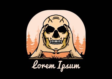 illustration badge design of two hand holding a skull