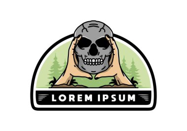illustration badge design of two hand holding a skull