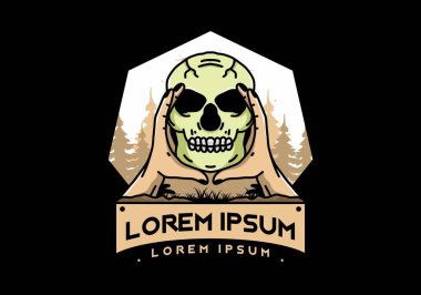 illustration badge design of two hand holding a skull