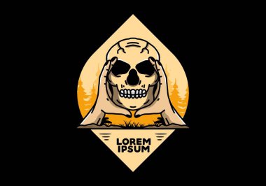 illustration badge design of two hand holding a skull