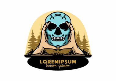 illustration badge design of two hand holding a skull