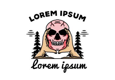 illustration badge design of two hand holding a skull