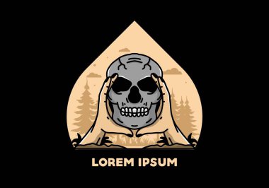 illustration badge design of two hand holding a skull