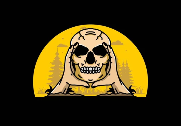 Illustration Badge Design Two Hand Holding Skull — Stockvektor