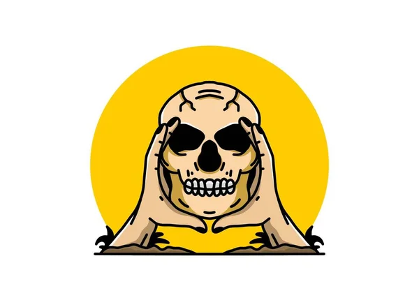 Illustration Badge Design Two Hand Holding Skull — Stockvektor