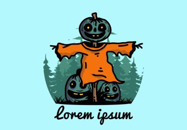 Illustration badge design of a scary halloween pumpkin