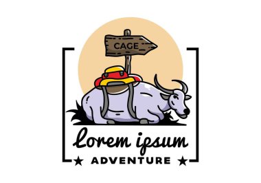 Sitting buffalo animal vector clip art illustration badge design