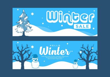 Blue color of winter season banner design for website or social media ad