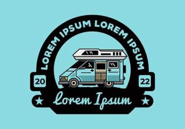 Big family van with sliding door for camping illustration badge design