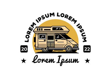 Big family van with sliding door for camping illustration badge design