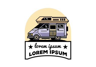 Big family van with sliding door for camping illustration badge design