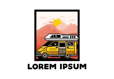 Big family van with sliding door for camping illustration badge design