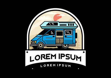 Big family van with sliding door for camping illustration badge design