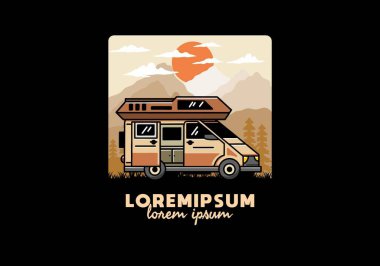 Big family van with sliding door for camping illustration badge design