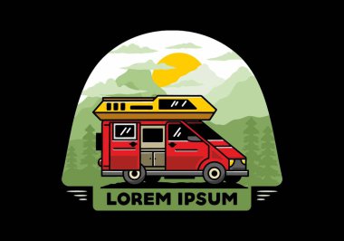 Big family van with sliding door for camping illustration badge design