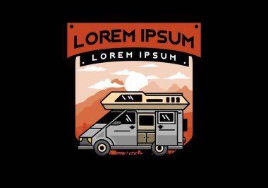 Big family van with sliding door for camping illustration badge design