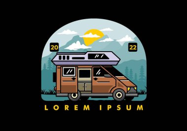 Big family van with sliding door for camping illustration badge design